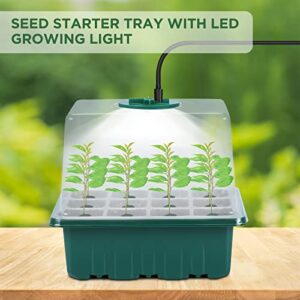 Seedfactor Seed Starter Tray with Light, 6PCS Seed Starter Kit with Grow Light, Seedling Starter Trays with Humidity Domes, Covers Height 3.9", Indoor Gardening Plant Germination Trays
