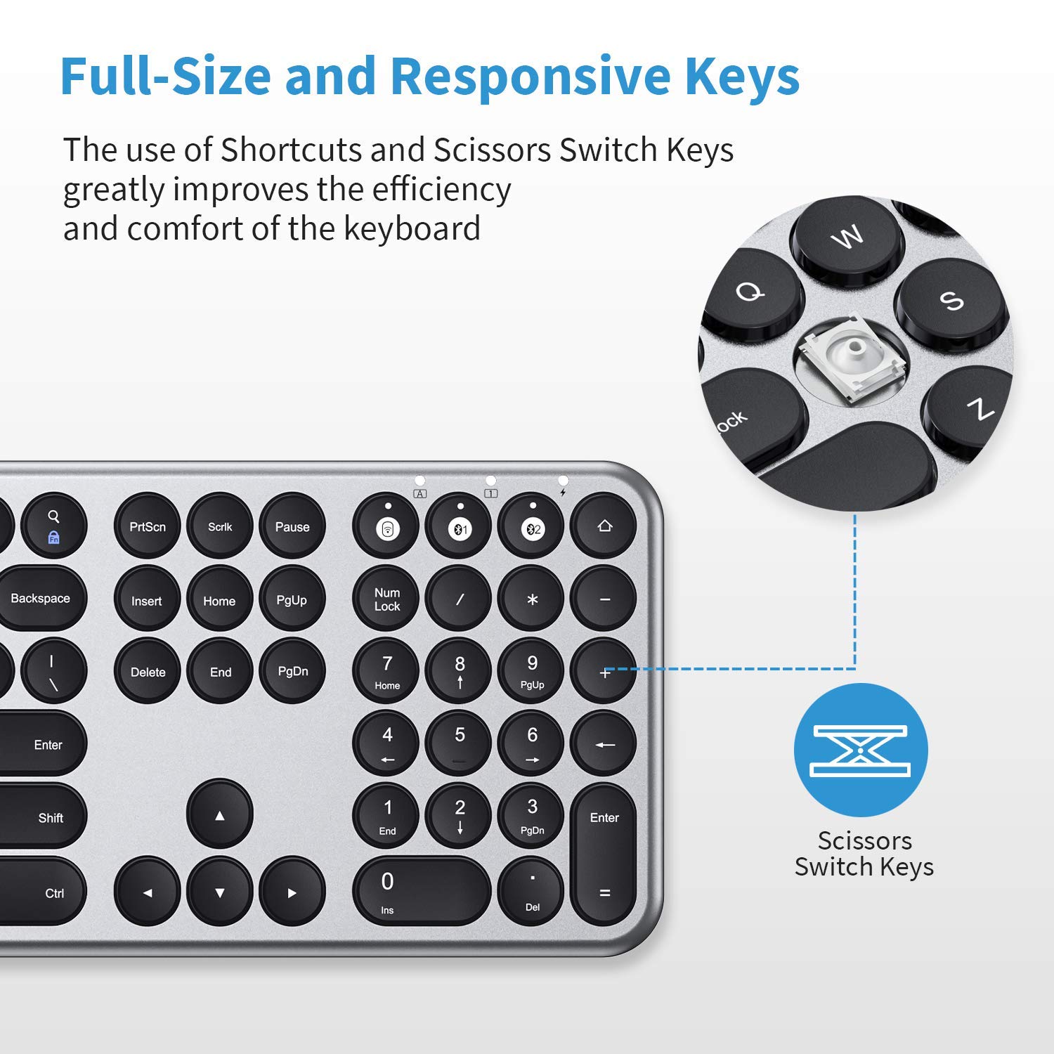 Multi-Device Bluetooth Keyboard Mouse, Full Size 2.4GHz Rechargeable Wireless Keyboard Mouse Combo, Connect up to 3 Devices for Windows, Android, Mac OS
