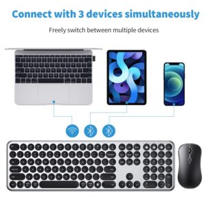 Multi-Device Bluetooth Keyboard Mouse, Full Size 2.4GHz Rechargeable Wireless Keyboard Mouse Combo, Connect up to 3 Devices for Windows, Android, Mac OS