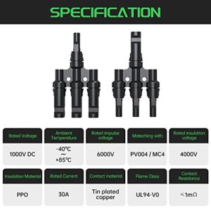 Bateria Power Solar Branch Connectors, Y Connector in Pair for Parallel Connection Between Solar Panels (T3 Y Connector)