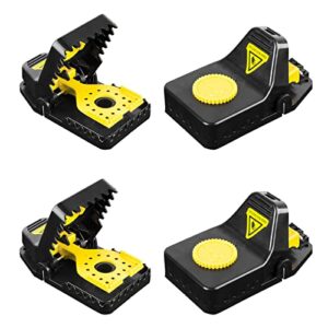 szhlux 4 pack mouse traps, mice traps for house, small mice trap and mouse outdoor indoor and reusable mouse traps (large), black