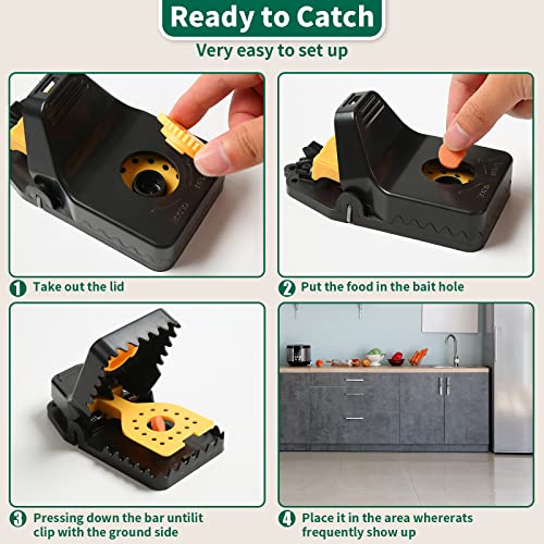 SZHLUX 4 Pack Mouse Traps, Mice Traps for House, Small Mice Trap and Mouse Outdoor Indoor and Reusable Mouse Traps (Large), Black