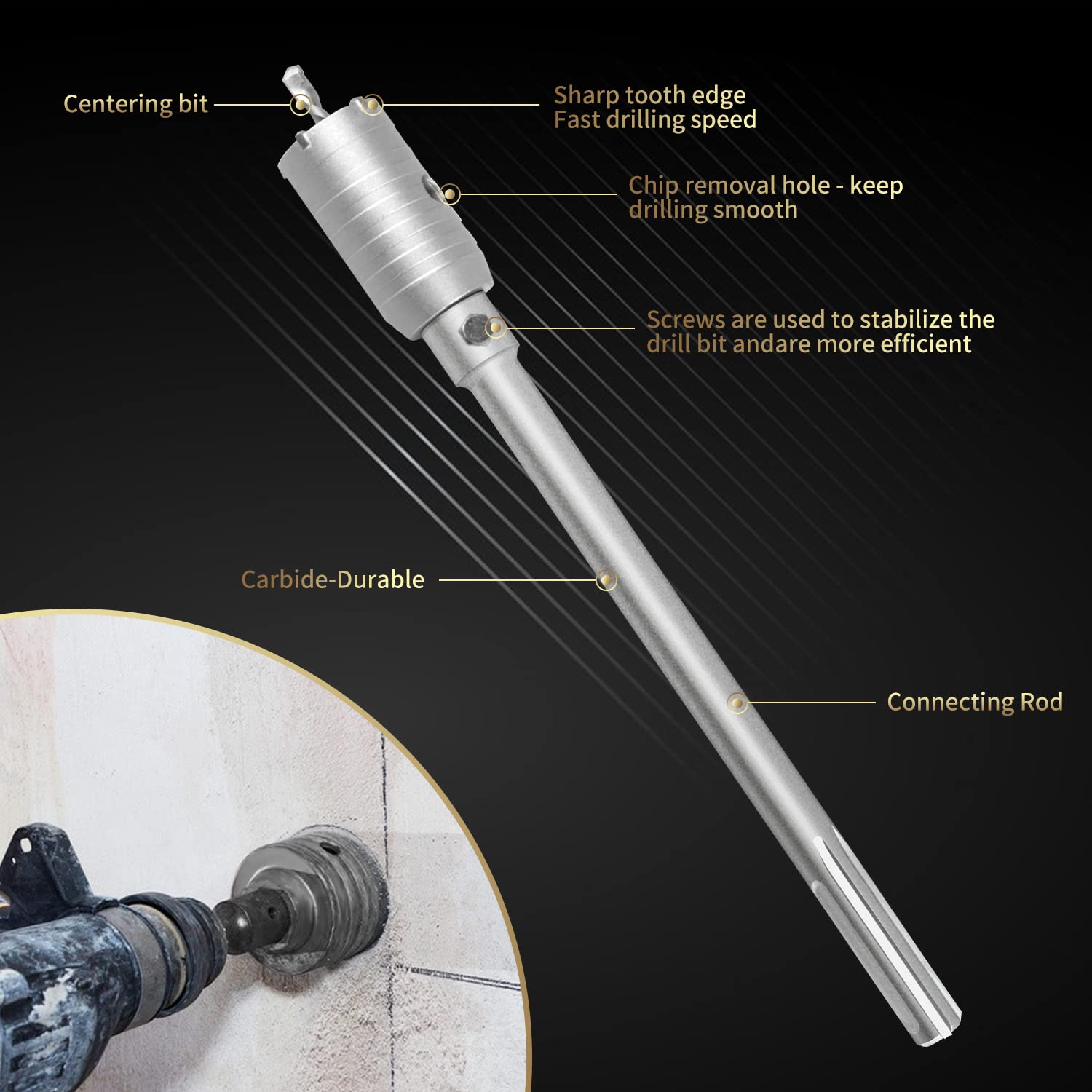 CPROSP Concrete Hole Saw Kit Wall Drill, SDS Plus &Max Shank Hole Saw, for Cement Brick Wall, Kit 30 40 65 80 100 mm