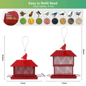 Bird Feeder for Outside Hanging Squirrel Proof Bird Feeders Metal Wild Bird Feeder Retractable Outdoor Feeder with 6 Perches for Cardinal, Finch, Chickadee, Bluebirds etc(Red)