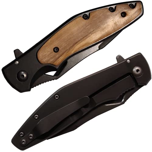 Fox Edge Olea Folding EDC Pocket Knife Stainless Steel 3.15” Blade - Olive Wood Scales Handle - Modern Folding Blade Flipper Knife Every Day Carry