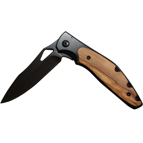 Fox Edge Olea Folding EDC Pocket Knife Stainless Steel 3.15” Blade - Olive Wood Scales Handle - Modern Folding Blade Flipper Knife Every Day Carry