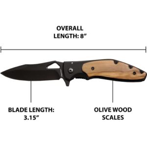 Fox Edge Olea Folding EDC Pocket Knife Stainless Steel 3.15” Blade - Olive Wood Scales Handle - Modern Folding Blade Flipper Knife Every Day Carry