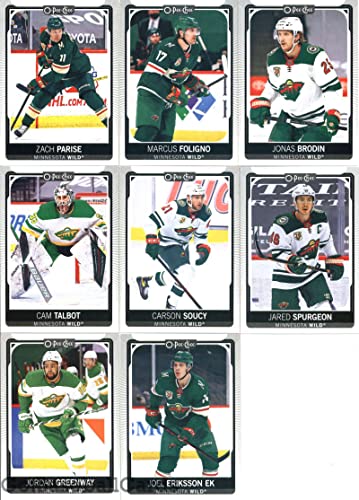 2021-22 O-Pee-Chee Minnesota Wild Team Set (No SPs) of 17 Cards: Kirill Kaprizov(#4), Mats Zuccarello(#34), Kaapo Kahkonen(#93), Kevin Fiala(#106), Victor Rask(#113), Nico Sturm(#157), Ryan Suter(#193), Ryan Hartman(#244), Matt Dumba(#255), Joel Eriksson