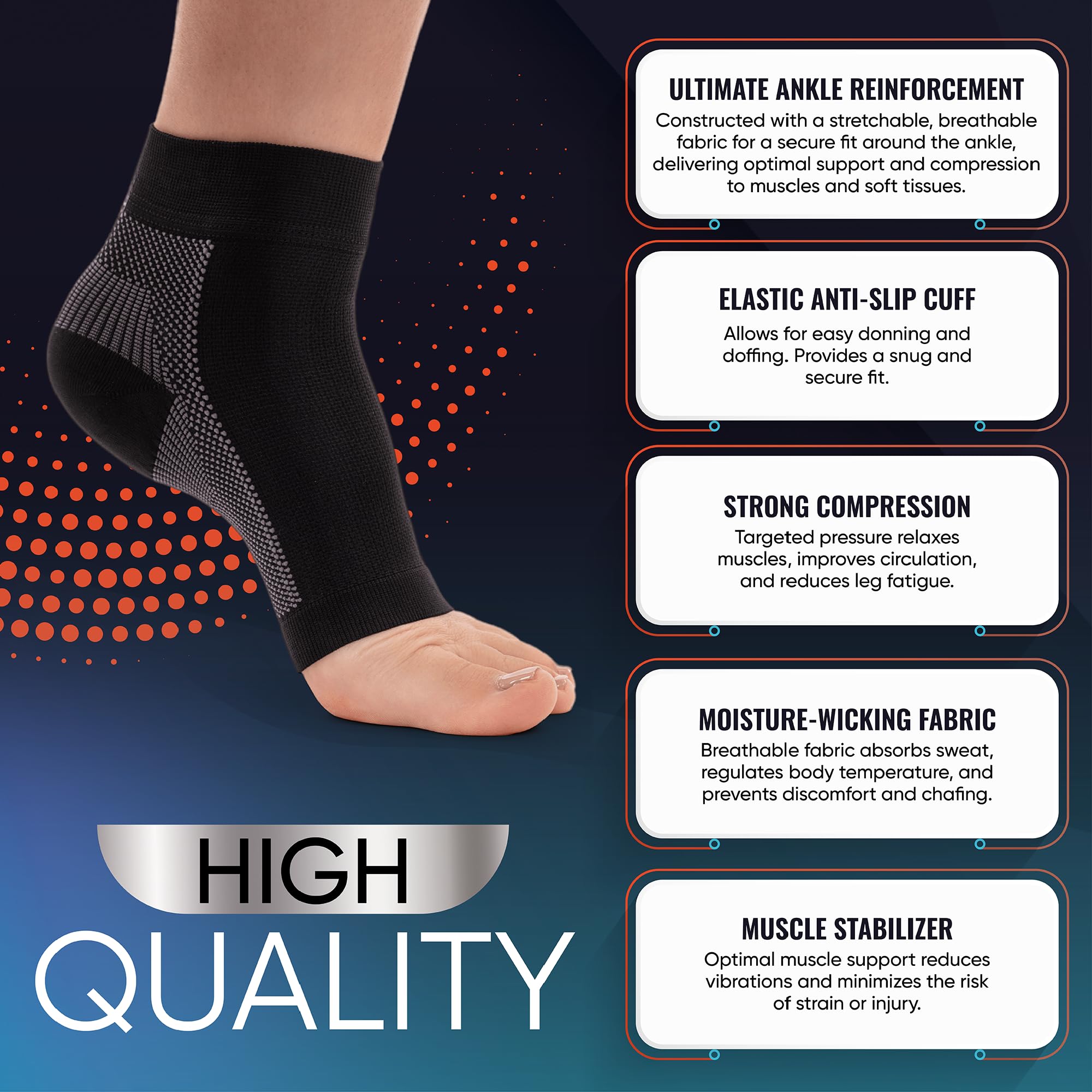 PhysFlex Compression Socks for Plantar Fasciitis, Achilles Tendonitis Relief - Ankle Compression Sleeve for Heel Spurs, Foot Swelling, Fatigue & Sprain - Arch Support Brace for Work, Gym, Sports