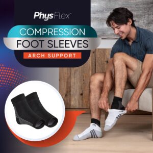 PhysFlex Compression Socks for Plantar Fasciitis, Achilles Tendonitis Relief - Ankle Compression Sleeve for Heel Spurs, Foot Swelling, Fatigue & Sprain - Arch Support Brace for Work, Gym, Sports