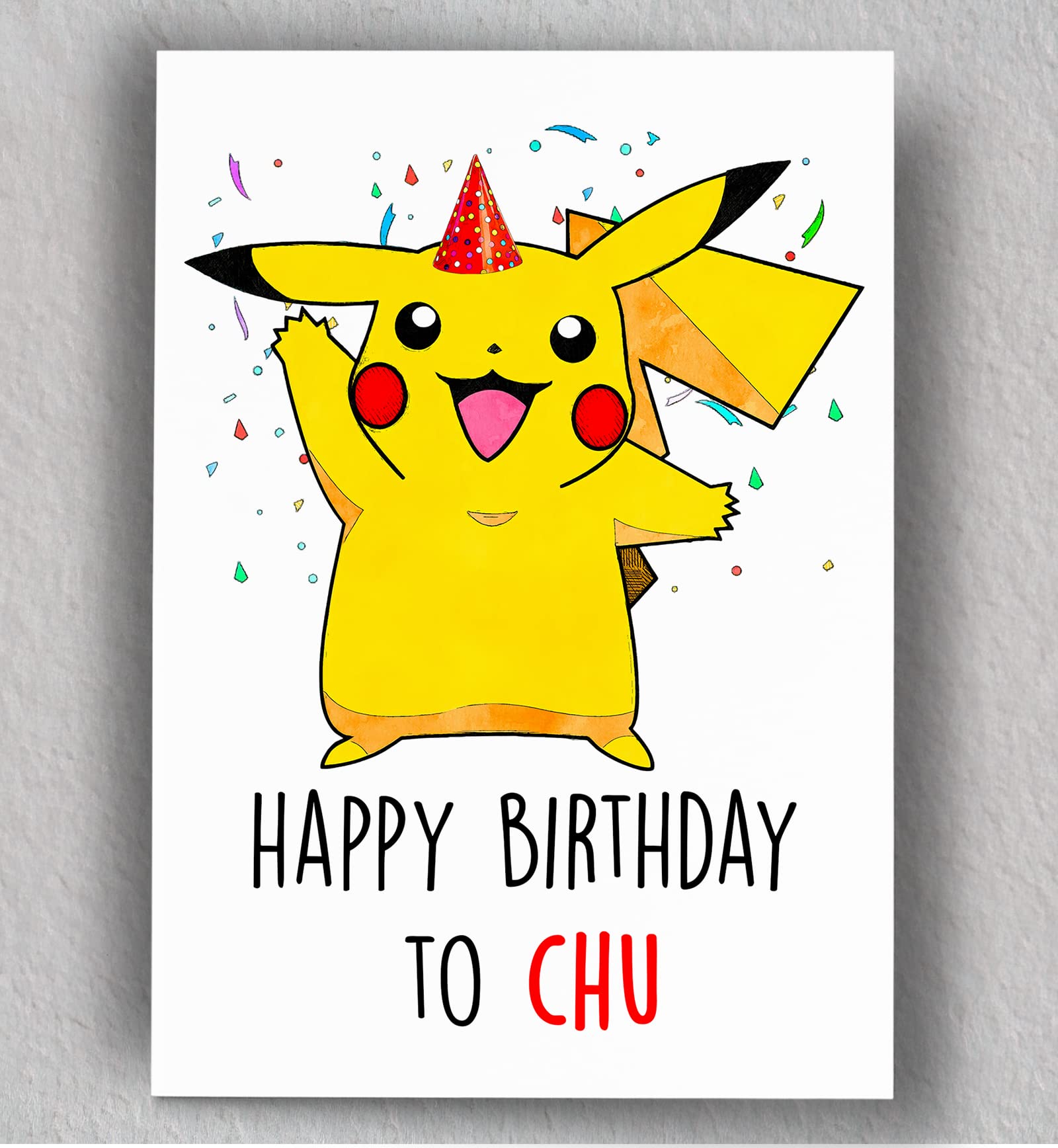 Chu Red Party Hat Happy Birthday to Chu | Cute Birthday Card | Art | Blank Card