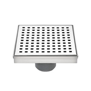 6 inch square shower drain, square hole pattern shower drain, brushed 304 stainless steel linear drain with leveling feet & hair strainer