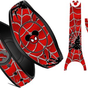 Red Spider Web Magic Band Skin Vinyl Decal Wrap Skins Sticker Compatible with The Disney MagicBand 2