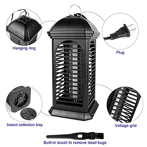 LIKYUU Bug Zapper for Indoor and Outdoor - Electric Mosquito Zapper Killer Waterproof, Insect Fly Trap with Cleaning Brush, Safe for Pets and Children （Black）