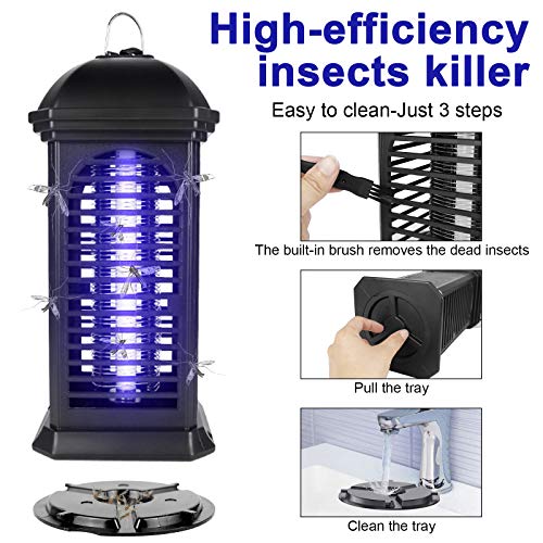 LIKYUU Bug Zapper for Indoor and Outdoor - Electric Mosquito Zapper Killer Waterproof, Insect Fly Trap with Cleaning Brush, Safe for Pets and Children （Black）