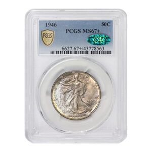 1946 no mint mark american silver walking liberty half dollar ms-67+ by coinfolio $0.50 pcgs/cac ms67+