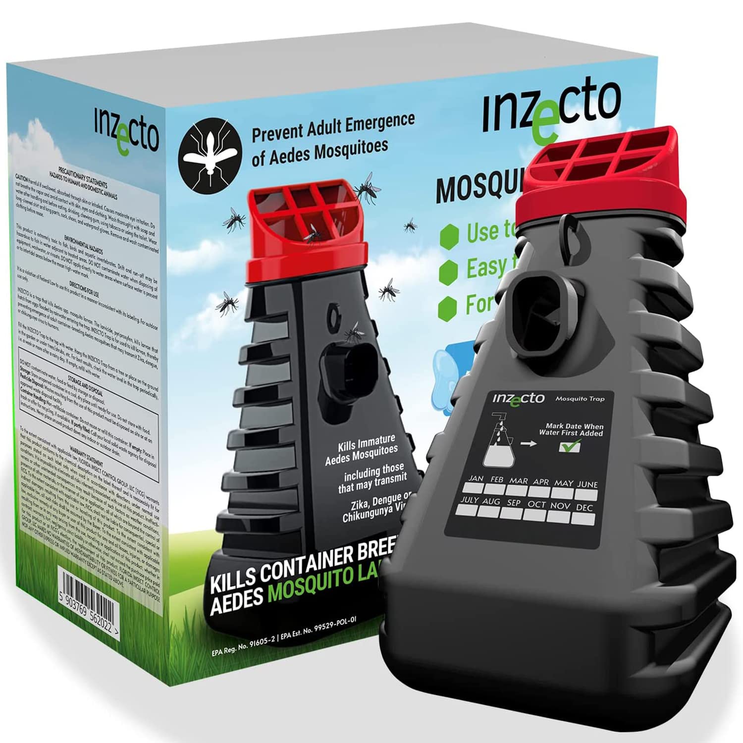 INZECTO Mosquito Trap - Device to Effectively Attract Mosquitoes and Kill Larvae - Revolutionary Outdoor Mosquito Solution Simply Activated by Water (1 Trap)