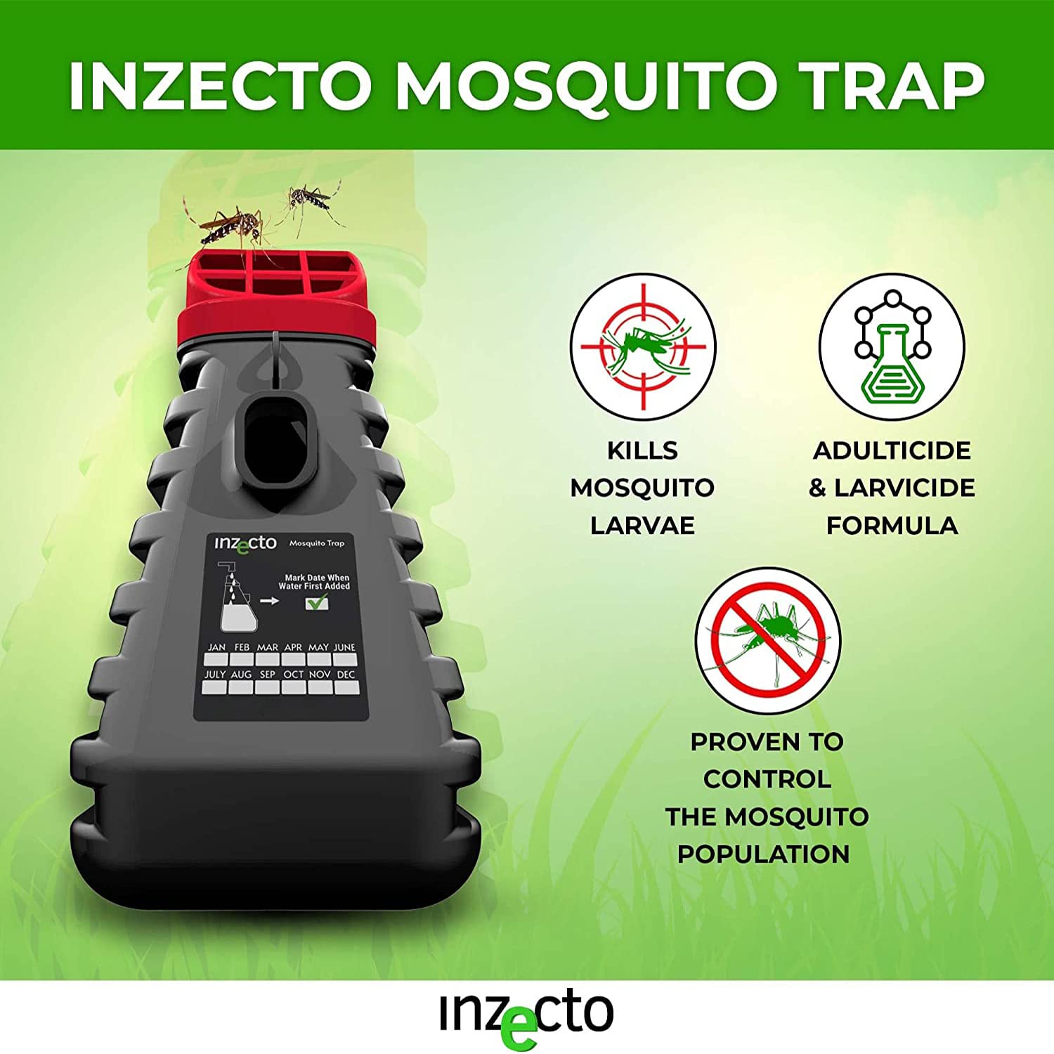 INZECTO Mosquito Trap - Device to Effectively Attract Mosquitoes and Kill Larvae - Revolutionary Outdoor Mosquito Solution Simply Activated by Water (1 Trap)