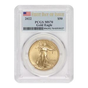 2022 1 oz american gold eagle ms-70 first day of issue by mint state gold $50 ms70 pcgs