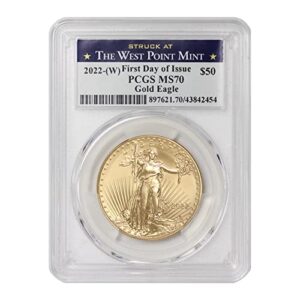 2022 w 1 oz american gold eagle ms-70 first day of issue west point label $50 ms70 pcgs