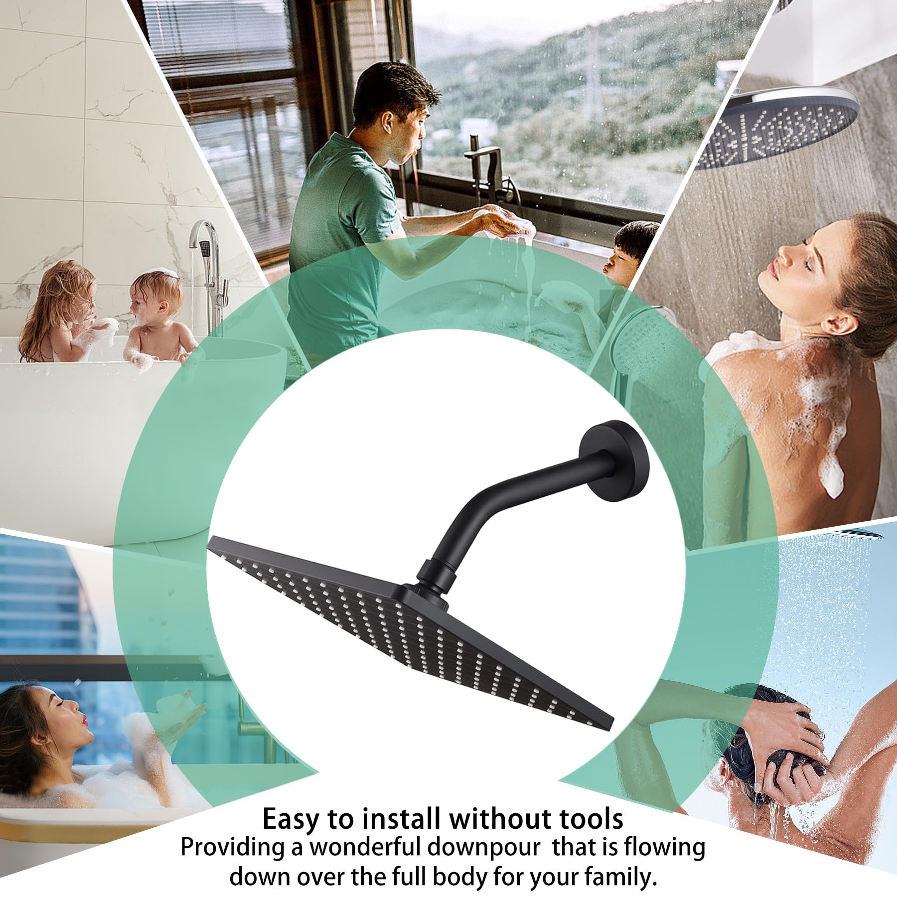 Shower Arm with Flange +Tape,Stainless Steel Shower Head Extension Arm,Wall-Mounted Shower Head Extender Arm for Fixed Shower Head,10 Inch Matte Black