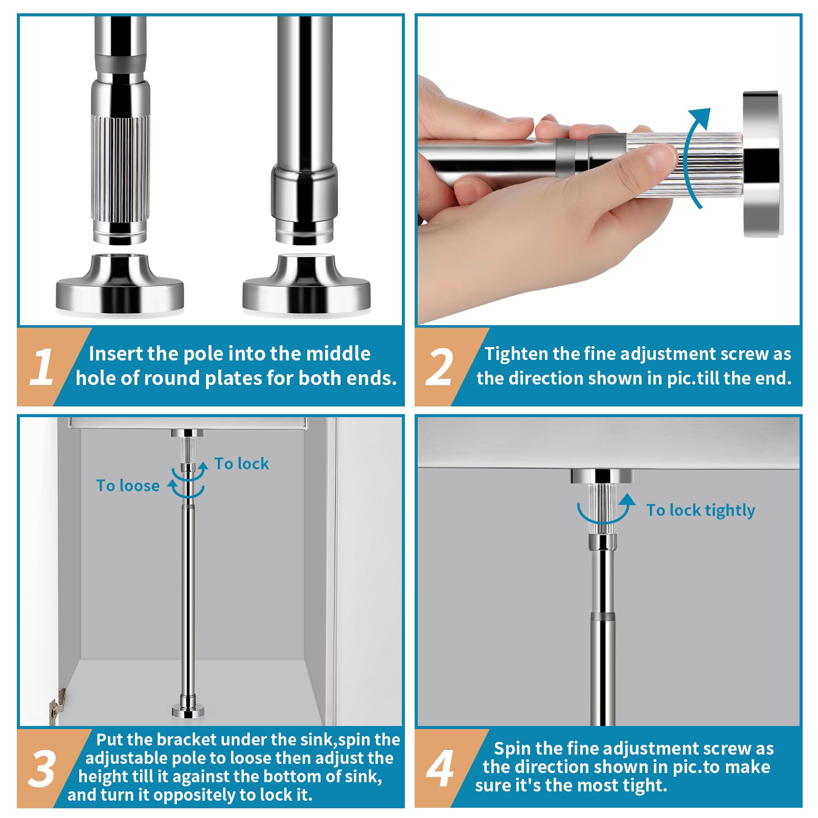 Sanbege 2 Pcs Undermount Sink Brackets Adjustable, Stainless Steel Sink Support Legs, Drill Free Sink Installation and Repair Kit System for Kitchen, Bathroom (19.7"-31.5")