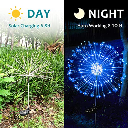 JJGoo Solar Garden Lights Solar Firework Lights, 2 Pack 120 LEDs 2 Lighting Modes Solar Lights Outdoor Waterproof for Garden Patio Walkway Pathway Party Wedding Christmas Decorative - Blue