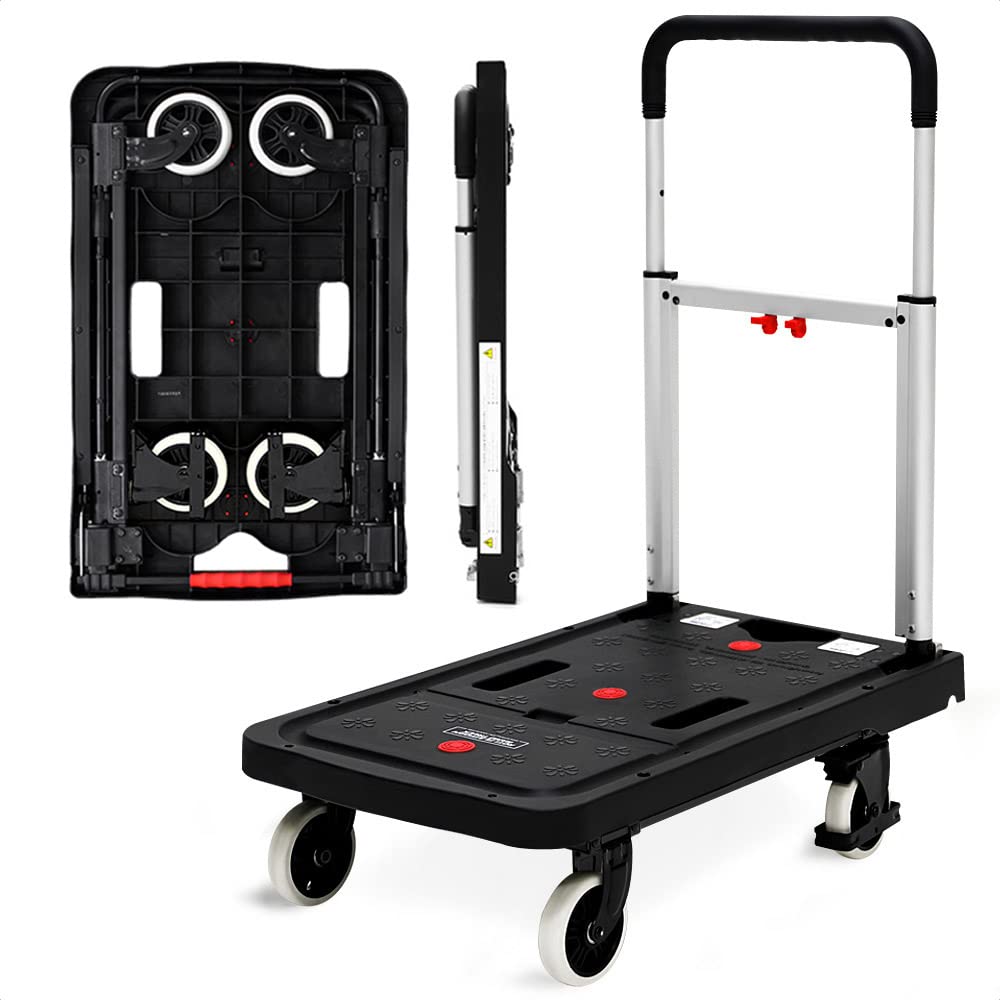 Platform Hand Truck Brake Push Cart Dolly by Rotihomesys, Moving Cart with Wheels Foldable, Utility Cart with 330LB Weight Capacity for Easy Storage and 360 Degree Swivel Wheels (Black)