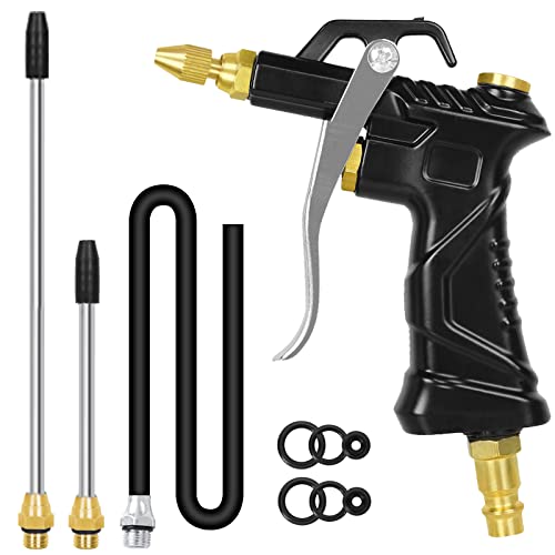 Industrial Air Blow Gun, with Brass Adjustable Air Nozzle and 3 Air Flow Extension, and 6 Sealing Rings, Pneumatic Tools Air Compressor Accessories Dust Clean Tool Air Blower Gun Air Nozzle Blow Gun