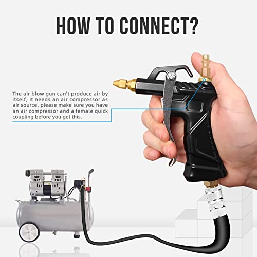 Industrial Air Blow Gun, with Brass Adjustable Air Nozzle and 3 Air Flow Extension, and 6 Sealing Rings, Pneumatic Tools Air Compressor Accessories Dust Clean Tool Air Blower Gun Air Nozzle Blow Gun