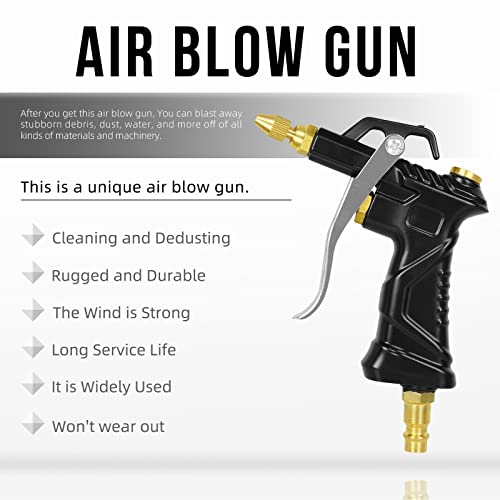 Industrial Air Blow Gun, with Brass Adjustable Air Nozzle and 3 Air Flow Extension, and 6 Sealing Rings, Pneumatic Tools Air Compressor Accessories Dust Clean Tool Air Blower Gun Air Nozzle Blow Gun