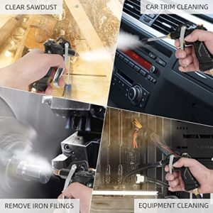 Industrial Air Blow Gun, with Brass Adjustable Air Nozzle and 3 Air Flow Extension, and 6 Sealing Rings, Pneumatic Tools Air Compressor Accessories Dust Clean Tool Air Blower Gun Air Nozzle Blow Gun