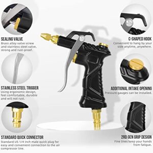 Industrial Air Blow Gun, with Brass Adjustable Air Nozzle and 3 Air Flow Extension, and 6 Sealing Rings, Pneumatic Tools Air Compressor Accessories Dust Clean Tool Air Blower Gun Air Nozzle Blow Gun