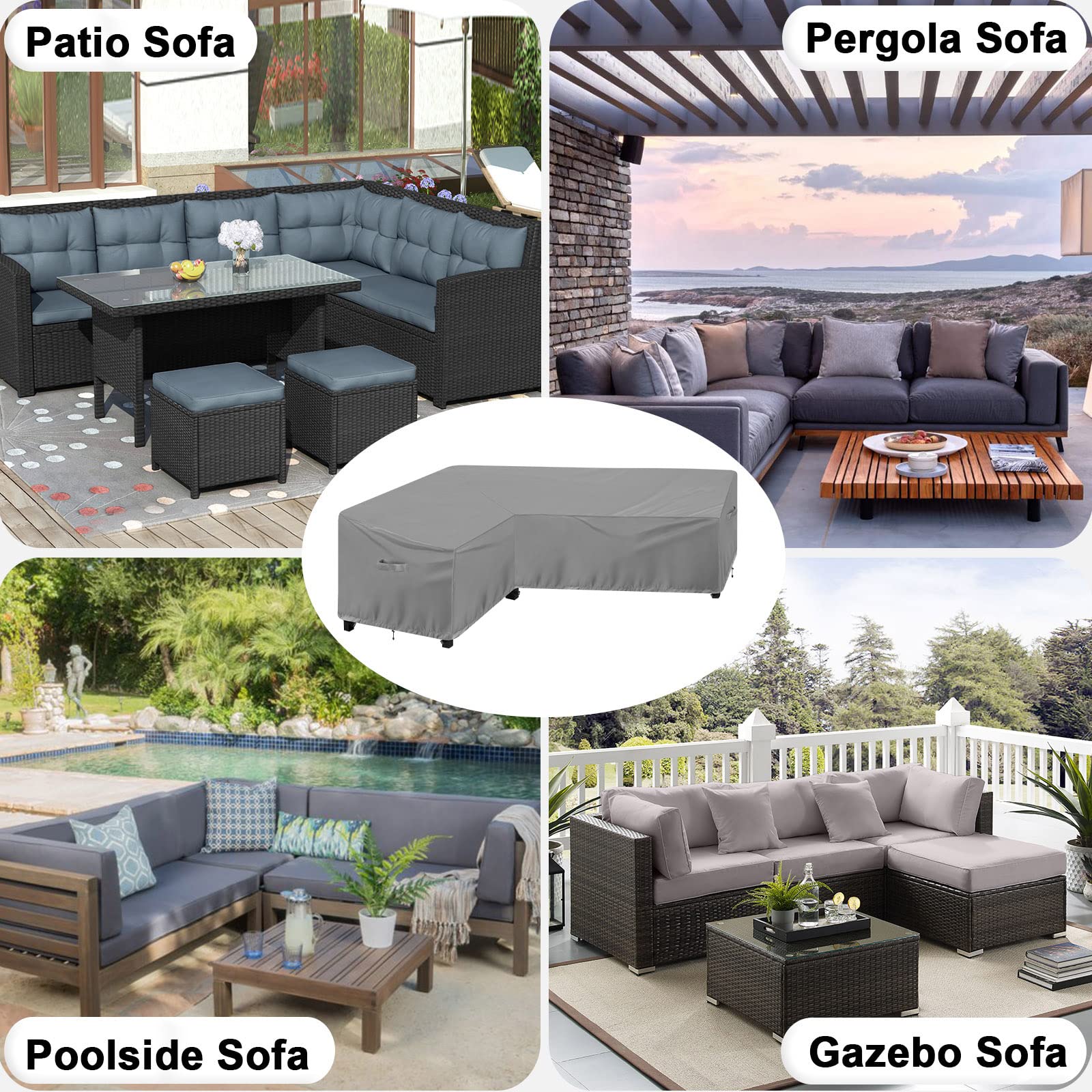 OutdoorLines Waterproof Outdoor Patio Sectional Cover - UV Resistant & Windproof L-Shaped Patio Furniture Covers for Deck, Lawn and Backyard, 420D Heavy Duty Couch Cover, Left Facing, 83"x104", Gray