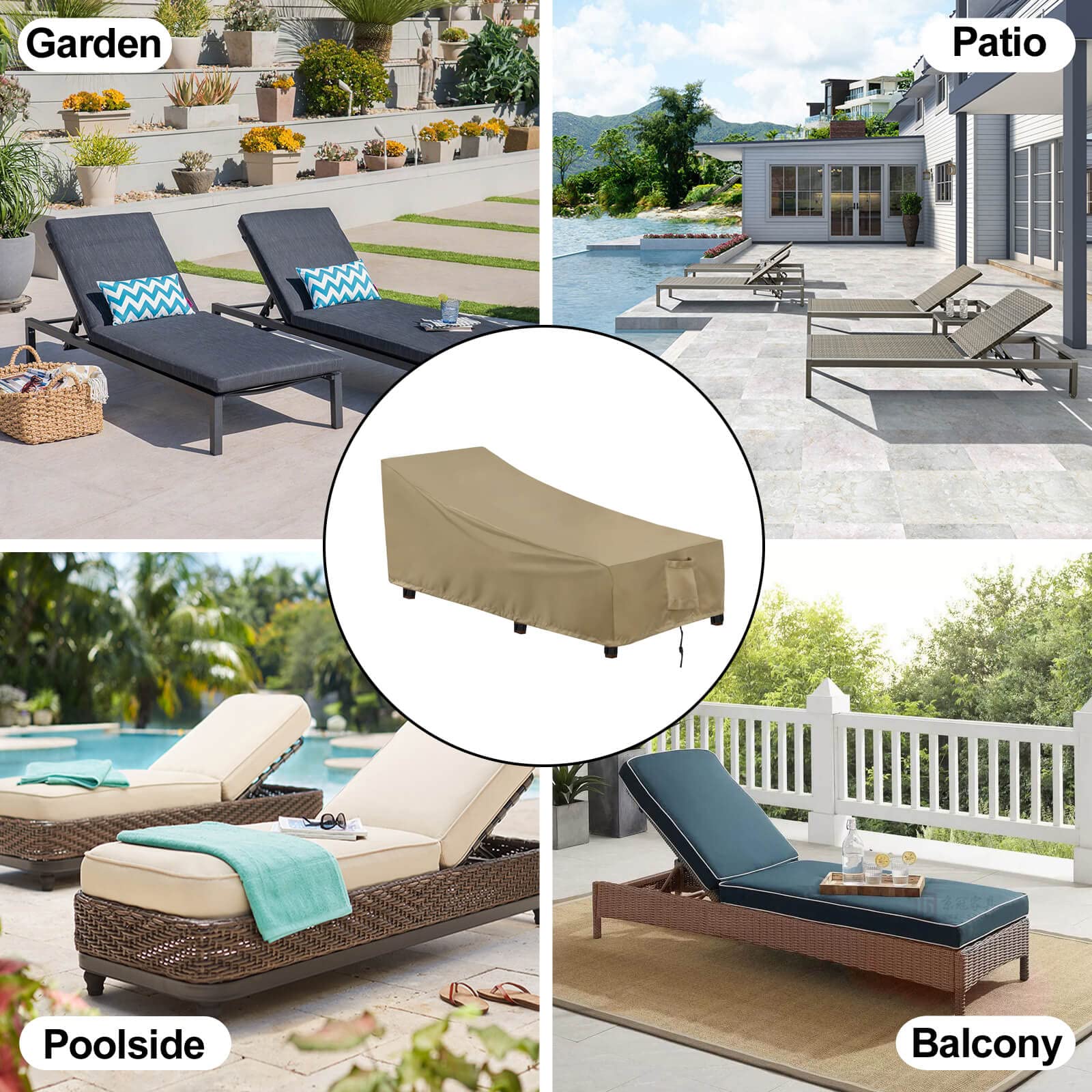 OutdoorLines Outdoor Waterproof Patio Chaise Lounge Chair Cover - UV Resistant Lounger Covers Heavy Duty Weatherproof Patio Sofa Furniture Covers, 1 Pack, 78Wx35.5Dx33H Inches, Camel