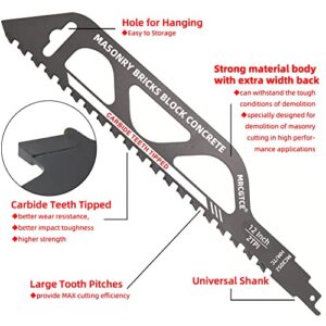 MRCGTCE 12-Inch Masonry Reciprocating Saw Blade, 2 TPI Tungsten Carbide Teeth Tipped Brick Cutting Recip Saw Blade, Demolition Saw Blade for Cutting Red Brick, Light Brick, Fiber Cement, Aerated Concrete, Porous Concrete, Cinder Block