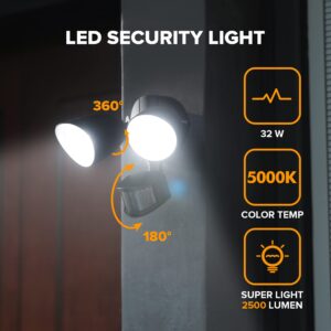 LUTEC 32W 2500 Lumen LED Security Lights Motion Sensor Light Outdoor, 5000K Daylight, IP54 Waterproof, Dusk to Dawn, Motion Detector Flood Light for Garage, Yard, Porch-Black