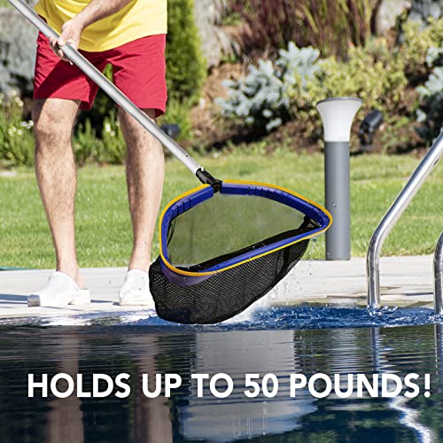 Poolvio Pool Deep Skimmer Net with 3ft - 10ft 1.0mm Thick Adjustable Telescopic Pole & Fine Mesh Bag Leaf Skimmer Rake Net for Above Ground & Inground Swimming Pools, Removes All Debris