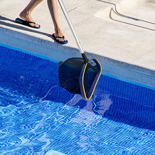 Poolvio Pool Deep Skimmer Net with 3ft - 10ft 1.0mm Thick Adjustable Telescopic Pole & Fine Mesh Bag Leaf Skimmer Rake Net for Above Ground & Inground Swimming Pools, Removes All Debris