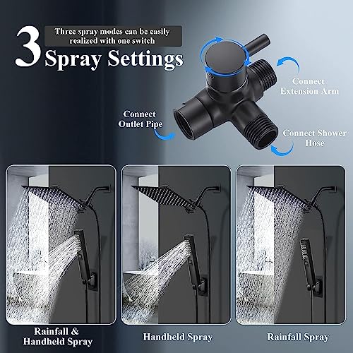 Shower Head Combo,12 Inch High Pressure Rain Shower Head with 13 Inch Adjustable Extension Arm and 2 in1 Settings Handheld,Powerful Shower Spray Against Low Pressure Water with Long Hose(Black)