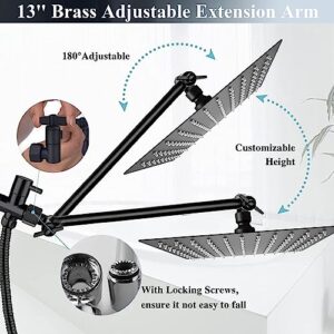 Shower Head Combo,12 Inch High Pressure Rain Shower Head with 13 Inch Adjustable Extension Arm and 2 in1 Settings Handheld,Powerful Shower Spray Against Low Pressure Water with Long Hose(Black)