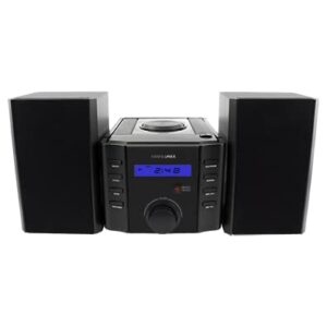 hannlomax hx-1086cd cd music system with am/fm radio, aux-in, twin detachable wooden speaker box, ac operation only.