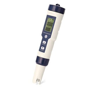 Water Quality Tester, Geevorks 5 in 1 PH/EC/TDS/Salinity/Thermometer Digital Multi-Function Tester with 3 PH Buffer Powders