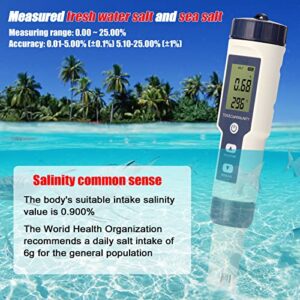 Water Quality Tester, Geevorks 5 in 1 PH/EC/TDS/Salinity/Thermometer Digital Multi-Function Tester with 3 PH Buffer Powders