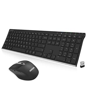 arteck 2.4g wireless keyboard and mouse combo stainless full size keyboard and ergonomic mouse with side buttons for computer desktop pc laptop and windows 11/10/8/7 build in rechargeable battery