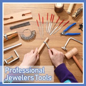 Jewelers Tools Set Including Jeweler Saw Frame Bench Pin Clamp Diamond Needle File Wooden Ring Clamp and Ring Sizer Mandrel Measuring Tool Jeweler's Mallet Hammer Stick for Jewelry Making