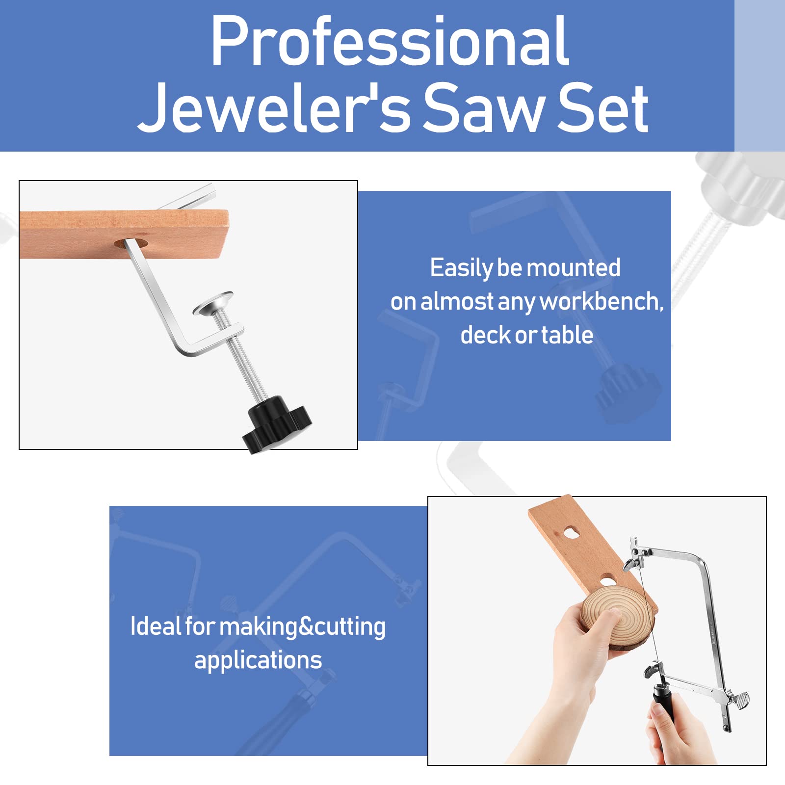 Jewelers Tools Set Including Jeweler Saw Frame Bench Pin Clamp Diamond Needle File Wooden Ring Clamp and Ring Sizer Mandrel Measuring Tool Jeweler's Mallet Hammer Stick for Jewelry Making