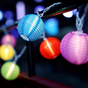 vcoken lantern string lights multicolor, 9.84 ft colorful hanging lanterns for holiday, plug-in nylon mini lantern lights for patio, bedroom, party, ip44 waterproof (lantern lights unassembled)