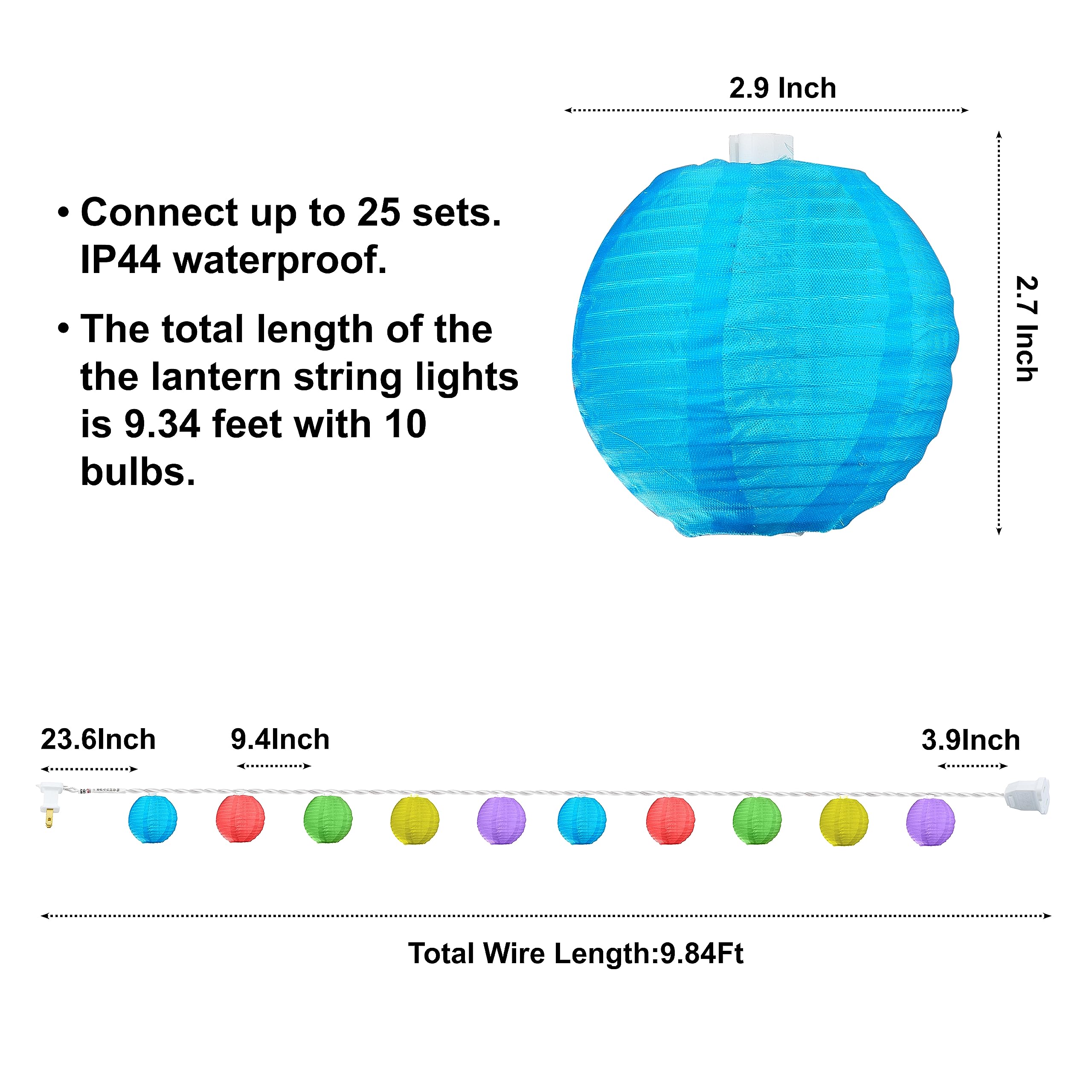 VCOKEN Lantern String Lights Multicolor, 9.84 FT Colorful Hanging Lanterns for Holiday, Plug-in Nylon Mini Lantern Lights for Patio, Bedroom, Party, IP44 Waterproof (Lantern Lights Unassembled)