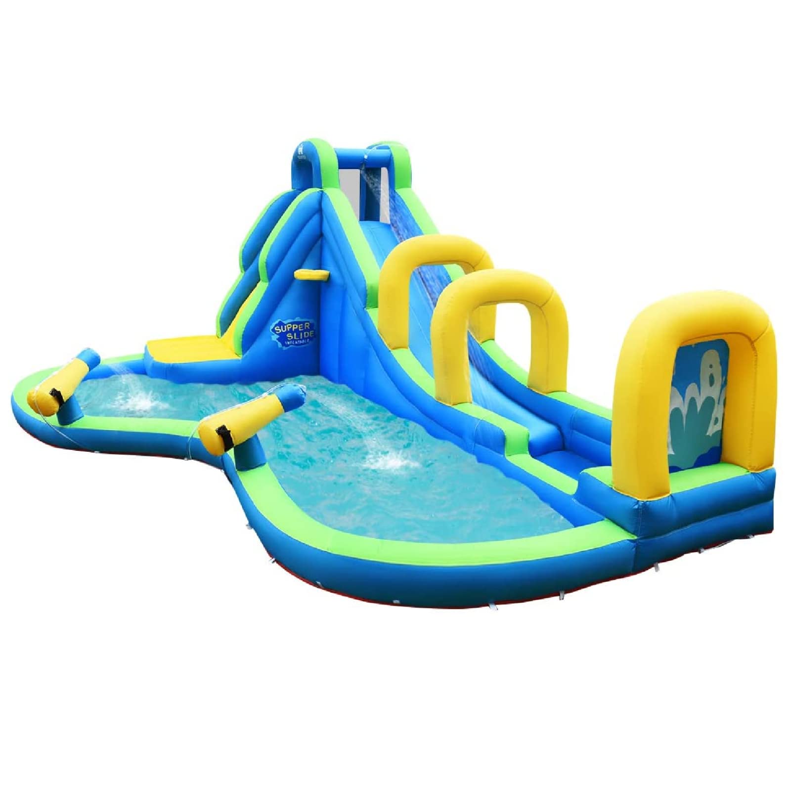 HONEY JOY Inflatable Water Slide, 5 in 1 Water Park Castle Bouncy House w/Water Cannons, Long Slide w/Arch, Indoor Outdoor Blow Up Waterslide Inflatables for Kids and Adults Backyard(Without Blower)